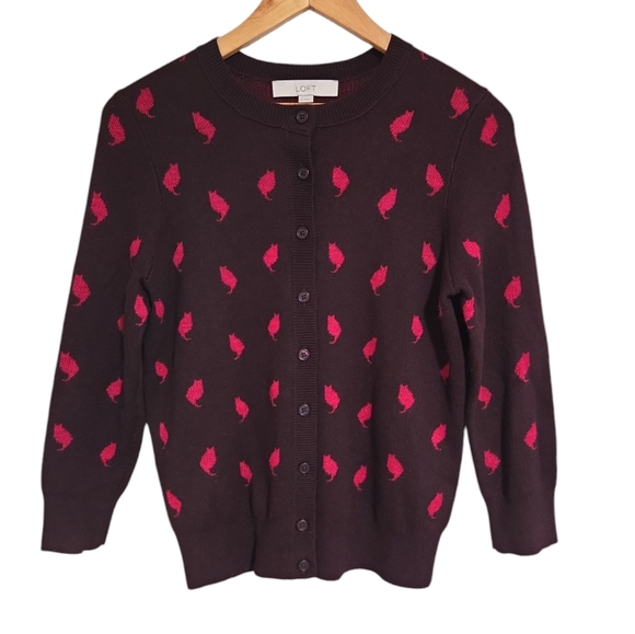 Loft Cat Print Cardigan Sweater - Picture 1 of 6